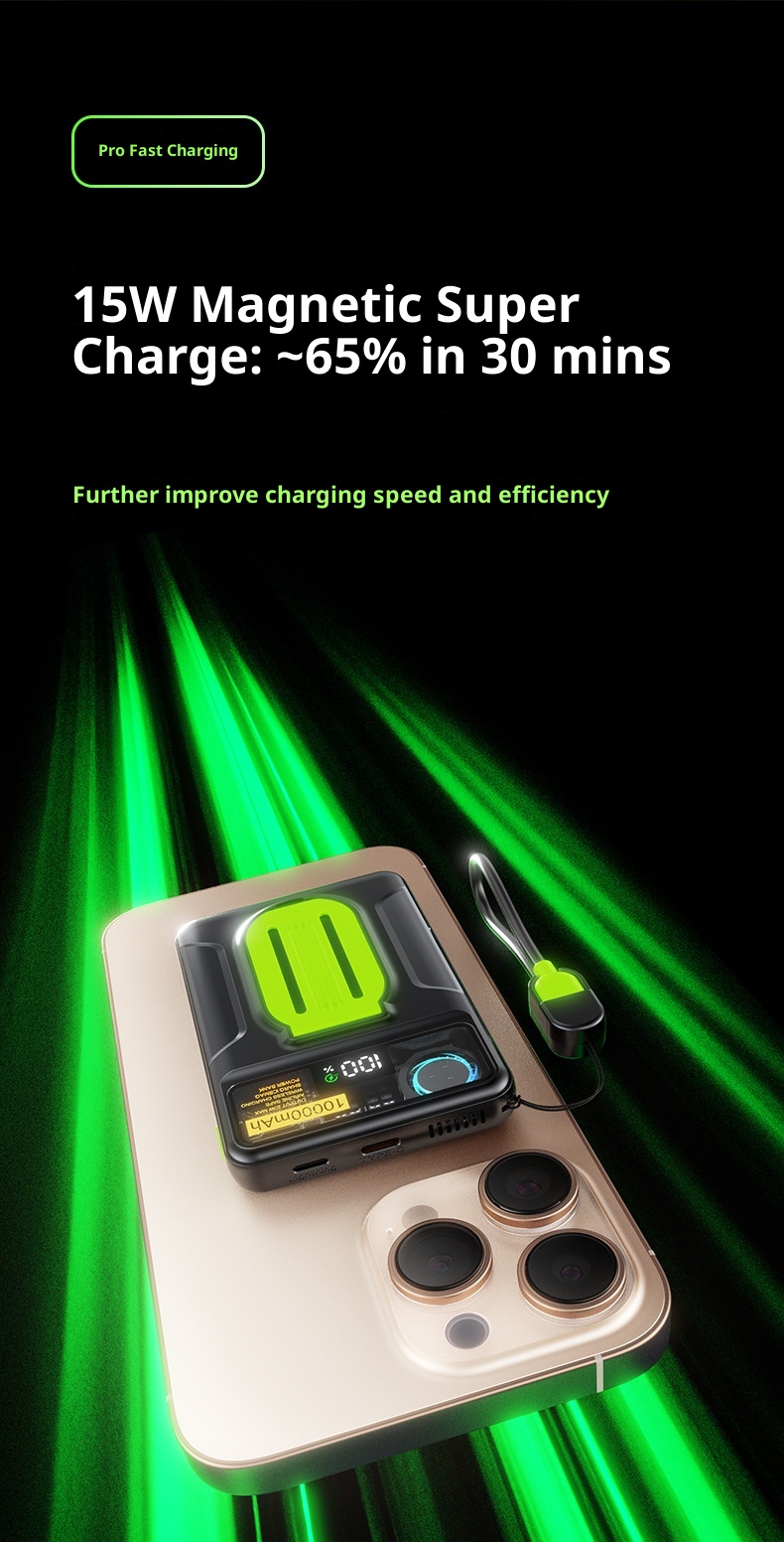 techglobe 22,5W Magnetische, transparente Powerbank mit integriertem Kabel, ultradünn, kompakt, Mini, tragbar, Geschenk, mobile Stromversorgung_voghion.com