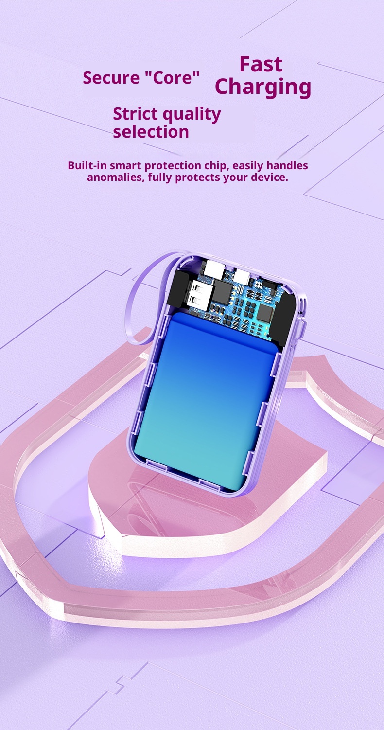 TechGlobe Built-in Dual-Wire Magnetic Wireless Charging Power Bank 10000mAh Mini Compact Portable Charger_voghion.com