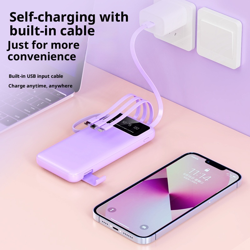 techglobe Bank 20000mAh Large Capacity With Built-in Cable Ultra-thin Shared Mobile Power Gift Custom Cross-border_voghion.com