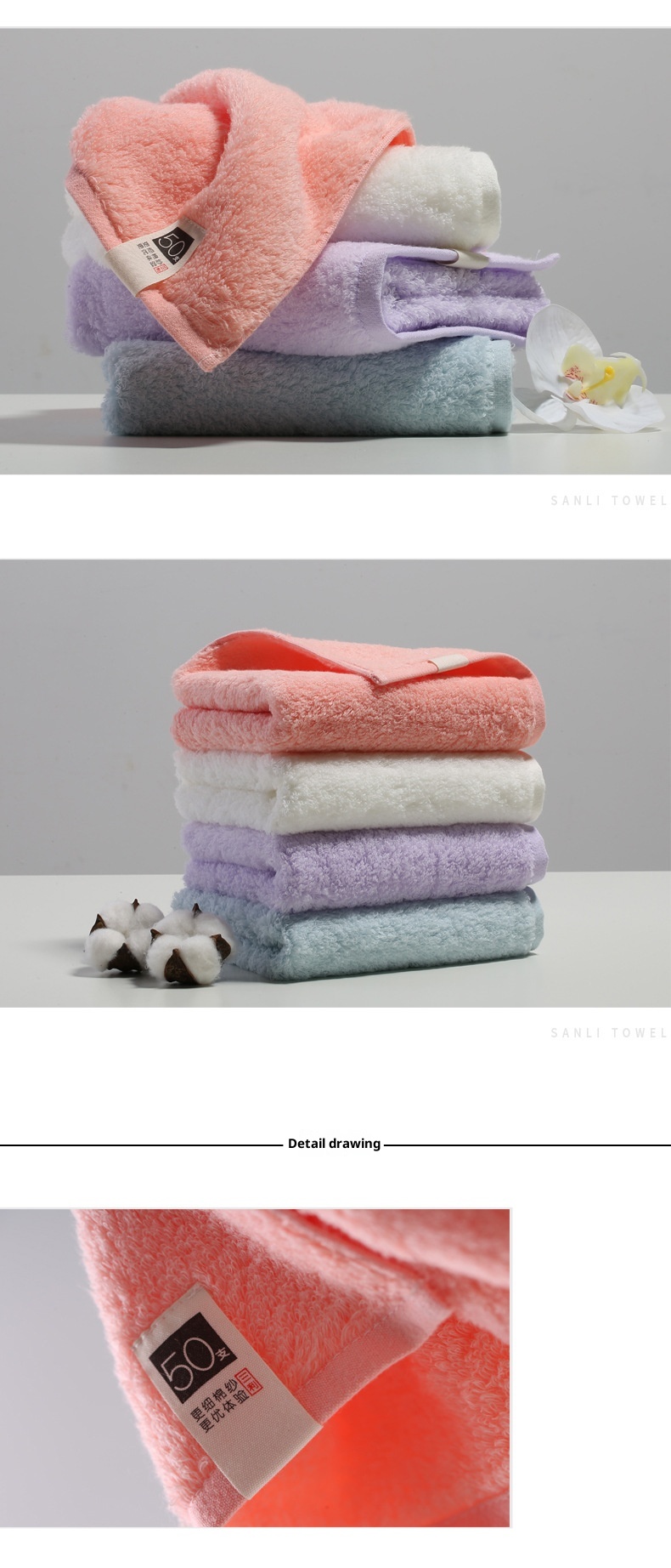 Lillian Sanli Pure 50s Long Staple Cotton Non-twisted Couple Gift Adult Face Towels_voghion.com