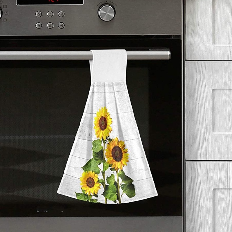 Lillian Sunflower Cloth Printed Kitchen Hanging Bathroom Absorbent Home Hand Towel_voghion.com