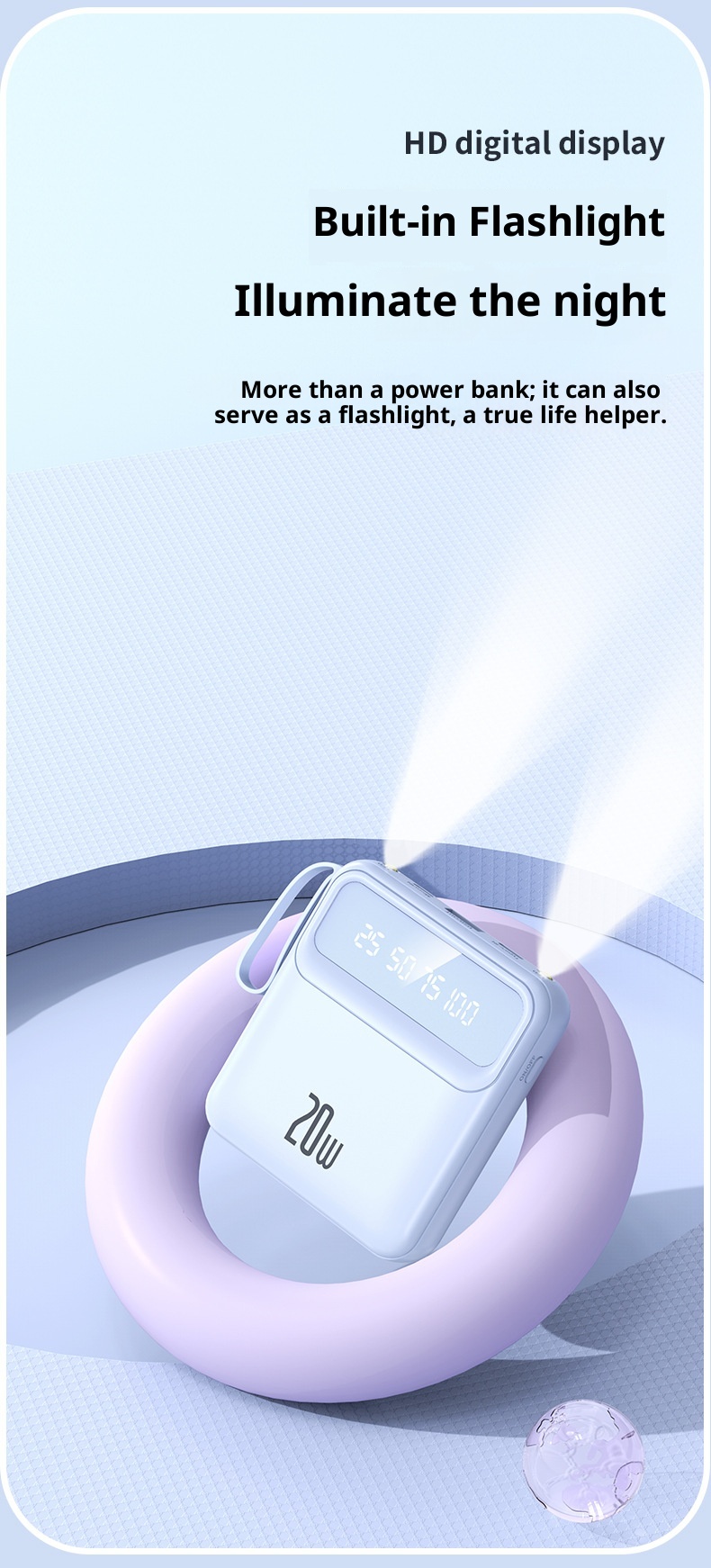 techglobe Mini-Schnellladefunktion mit integriertem Kabel, 20000mAh Powerbank, individuell anpassbar, Großhandelsgeschenk, tragbarer Akku mit großer Kapazität_voghion.com