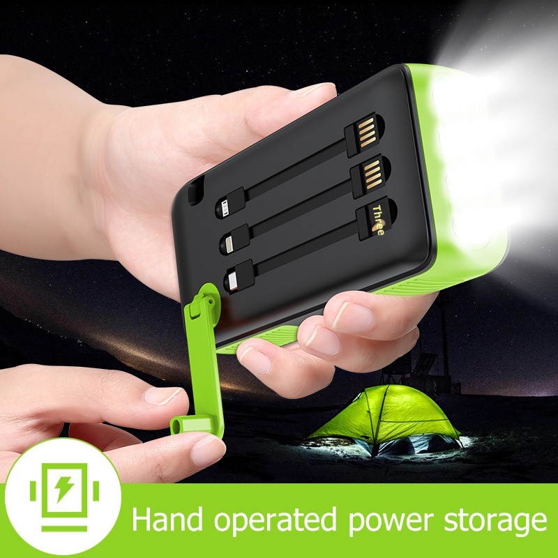 TechGlobe Hand Crank Solar Bank 61200mAh With Built-in Cable, Two-Way Fast Charging Power Pack PSE/METI_voghion.com