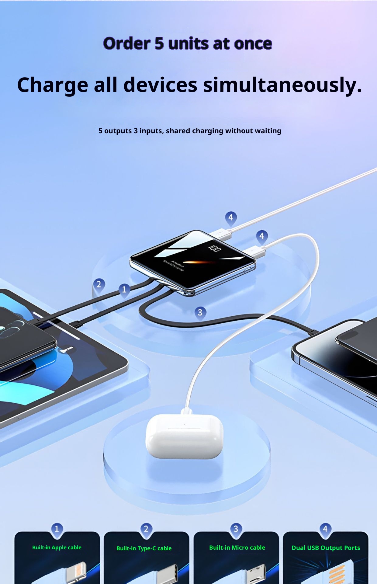 techglobe 3C Certified Mini Built-in Cable 20000mAh Ultra-Thin Bank Fast Charging Mobile Power High-End Gift Custom_voghion.com