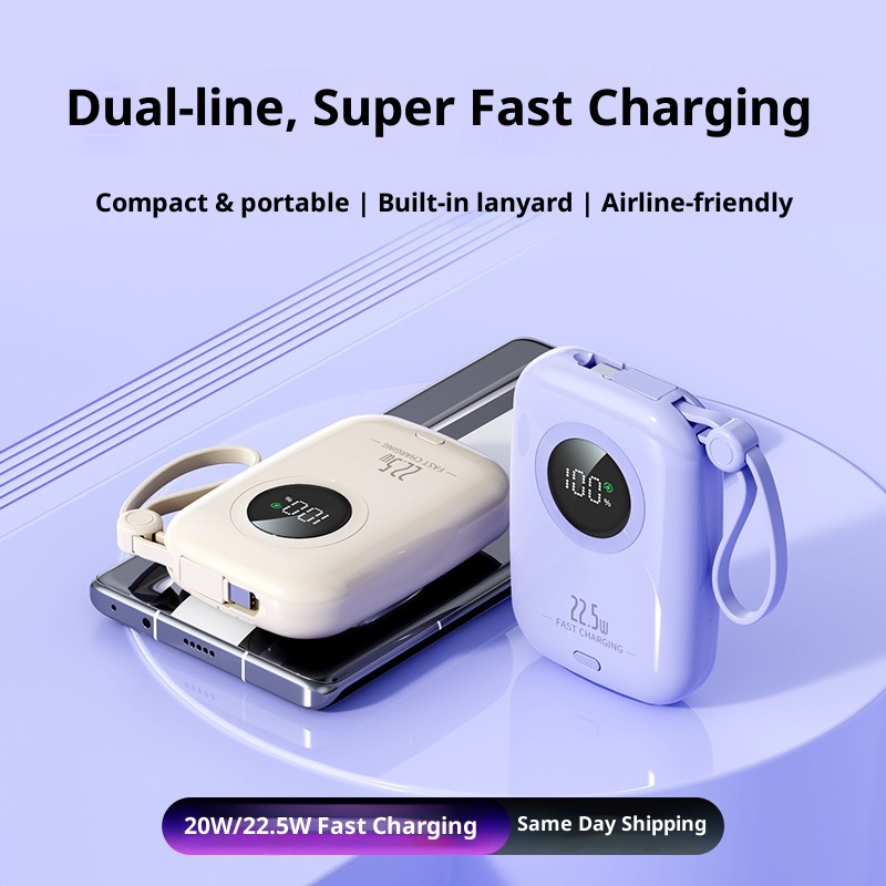 techglobe 2025 New Mini 20000mAh Super Fast Charging With Built-in Cable Power Bank Gift_voghion.com