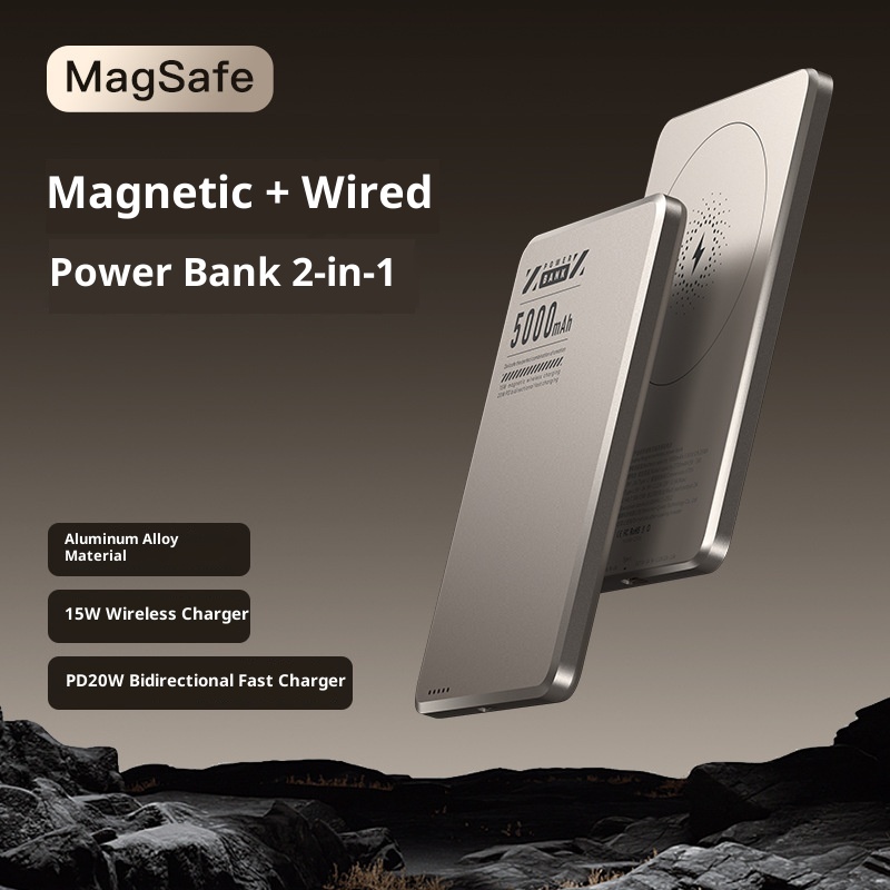 techglobe Metal Ultra-Thin Magnetic Power Bank 5000mAh PD20W Wireless Fast Charging Compact Portable Charger_voghion.com