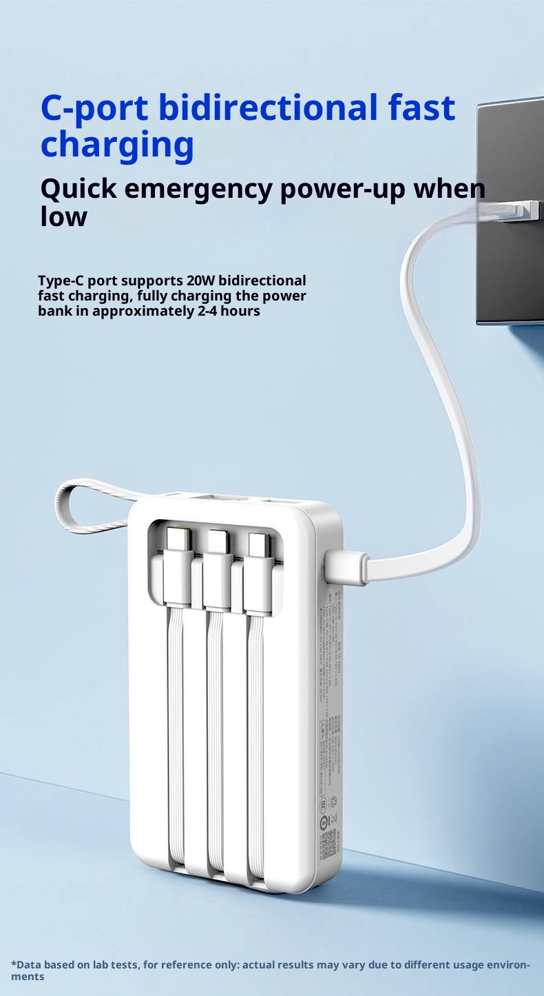 techglobe Pinsheng Bank 10000mAh Mini-Powerbank mit integriertem Kabel, 3C-zertifiziert, Schnellladefunktion_voghion.com