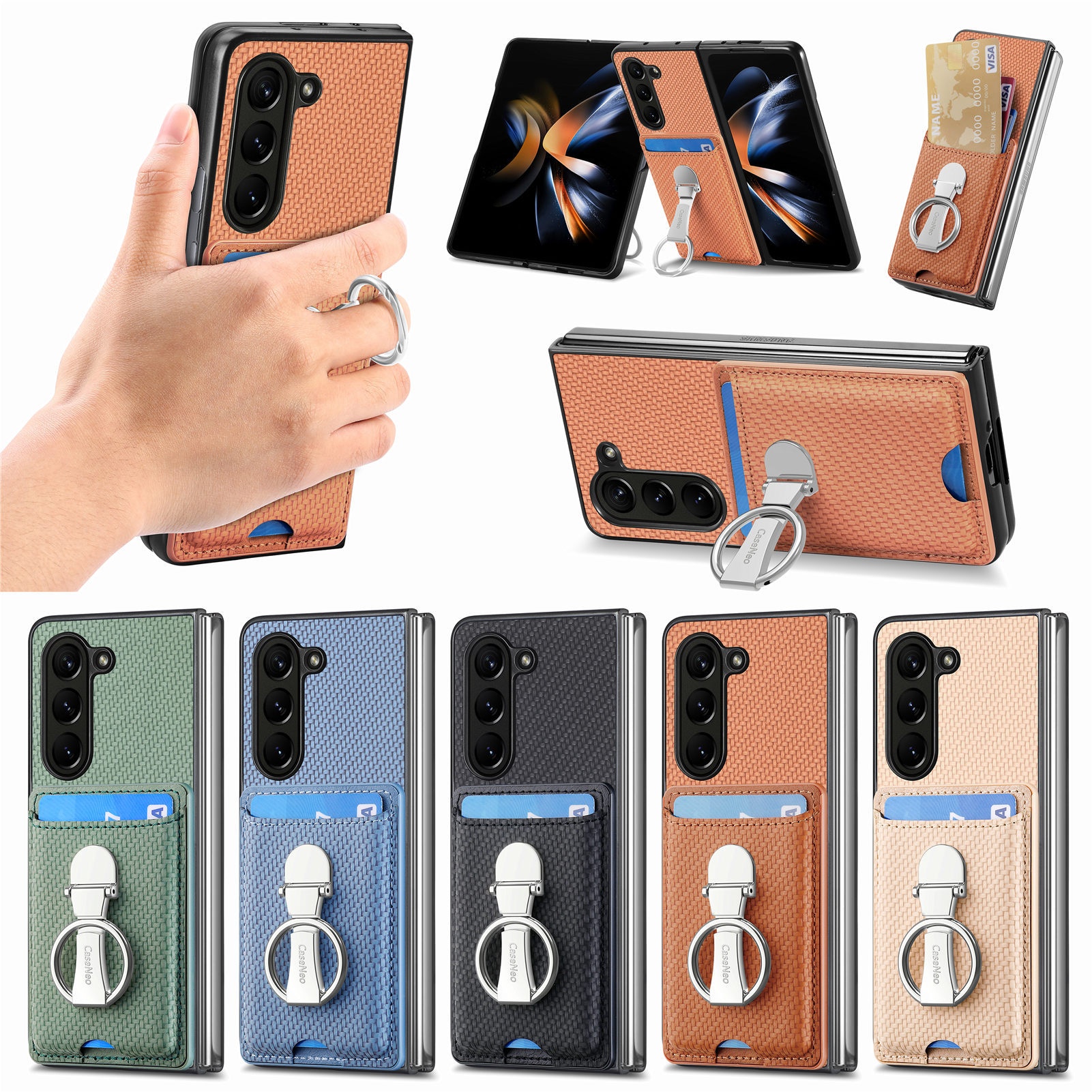 TechGlobe Compatible With Japan And Korea Sam Samsung ZFold7 Multifunctional Ring Stand Card Holder Phone Case 360°Rotating_voghion.com