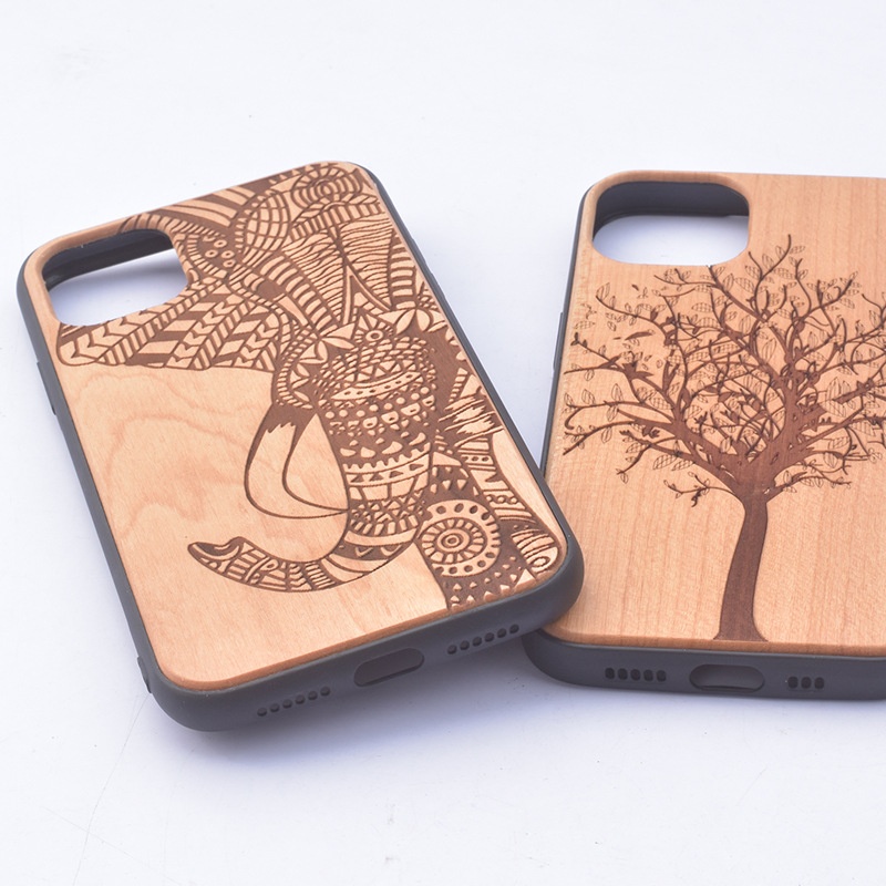 TechGlobe 14 Cherry Pattern Phone Case Arc Compatible IPhone 17 Pro Bamboo Wood Color Protective Cover_voghion.com