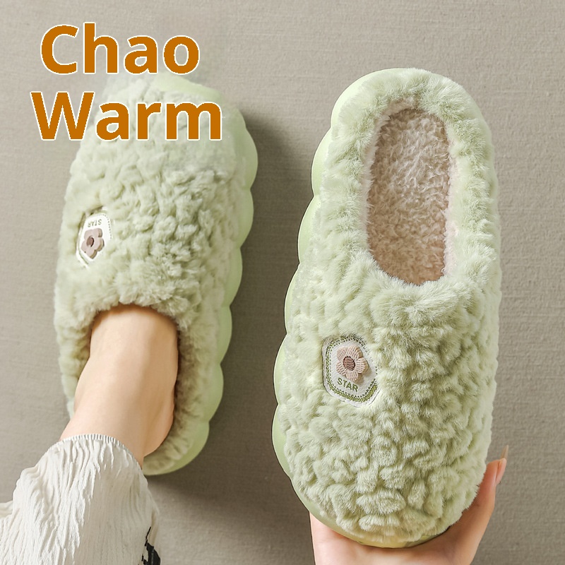 Zees Plush Warm Cotton For Women Indoor Home Bedroom Non-Slip Men's Furry Slippers Men Winter_voghion.com