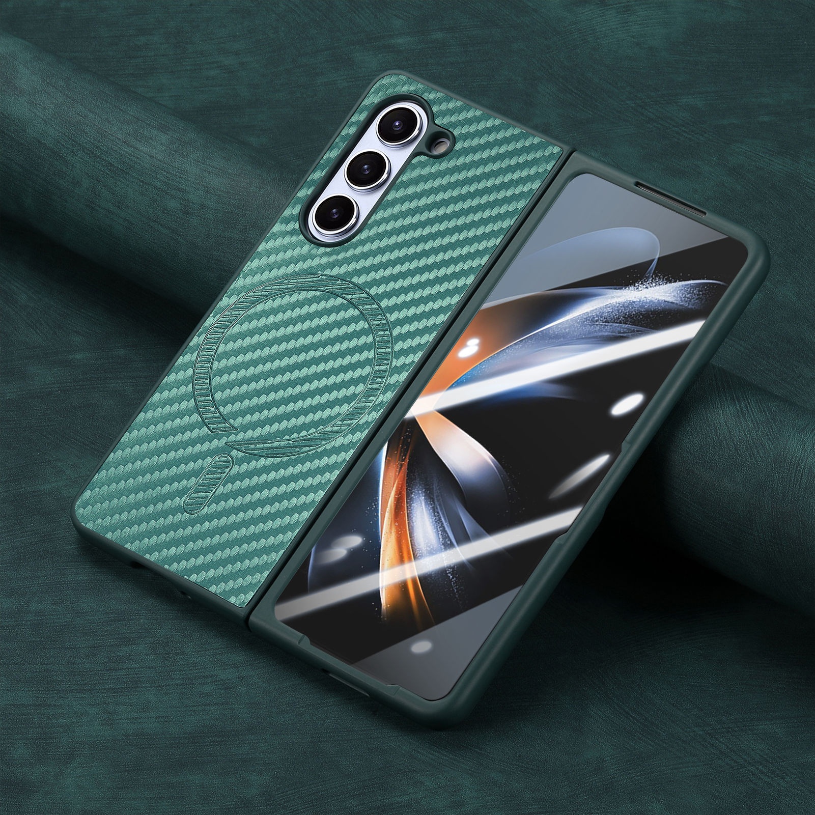 TechGlobe compatibile con Samsung Galaxy Fold6 custodia in fibra di carbonio con pellicola magnetica integrata Z Fold5_voghion.com