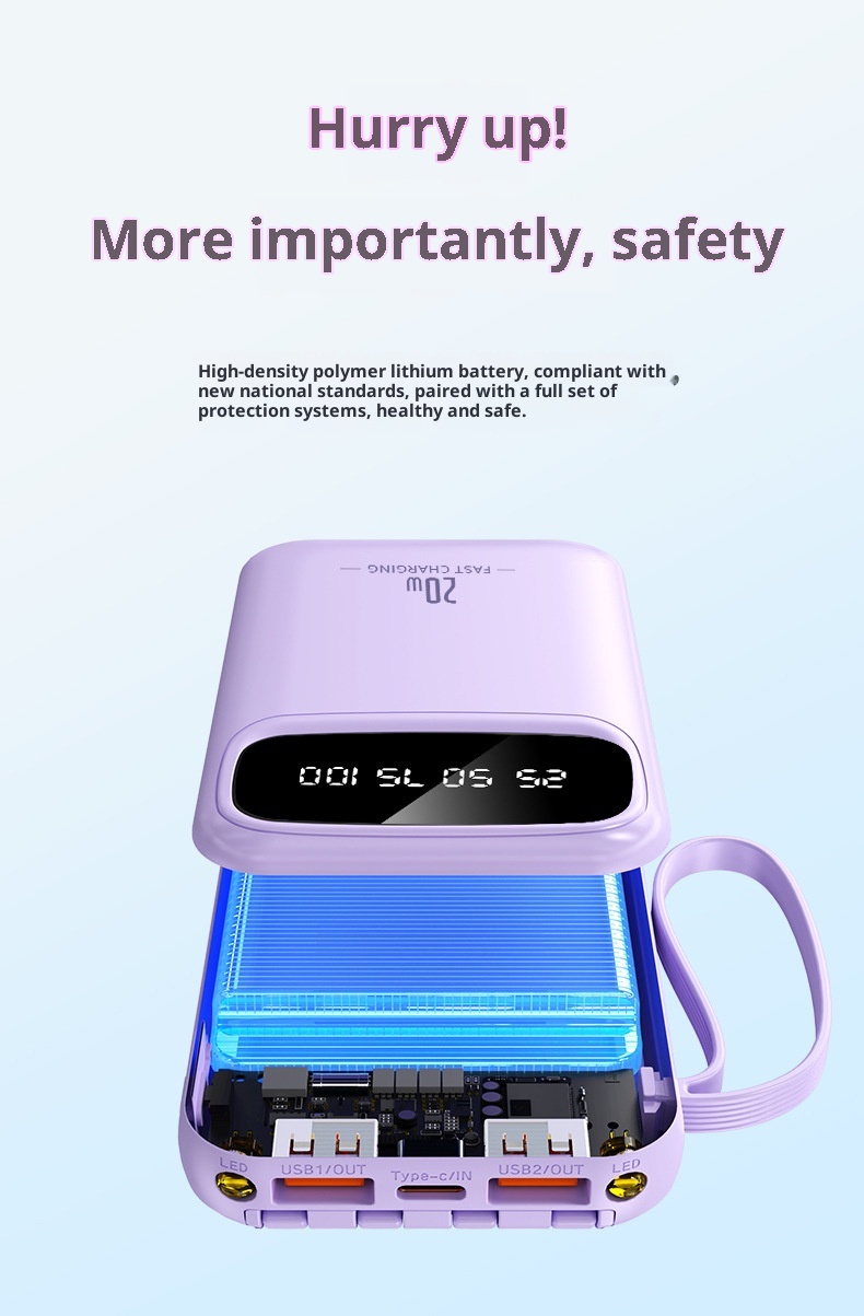 techglobe 3C Certified 20000mAh Ultra Large Capacity Bank Mini Built-in Cable Portable Mobile Power Wholesale Customization_voghion.com