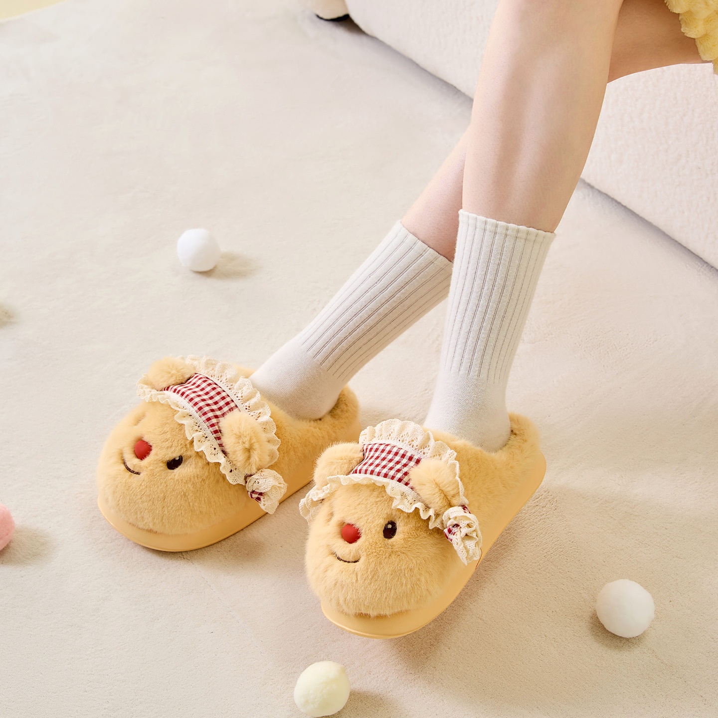Zees Hot-Selling Bear Cotton For Women, Autumn And Warm Slippers, Winter Indoor Home Plush Slippers_voghion.com