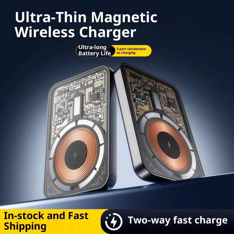 TechGlobe Grenzüberschreitende magnetische kabellose ultradünne Bank mit bidirektionaler Schnellladefunktion und 10000mAh tragbarer mobiler Stromversorgung_voghion.com