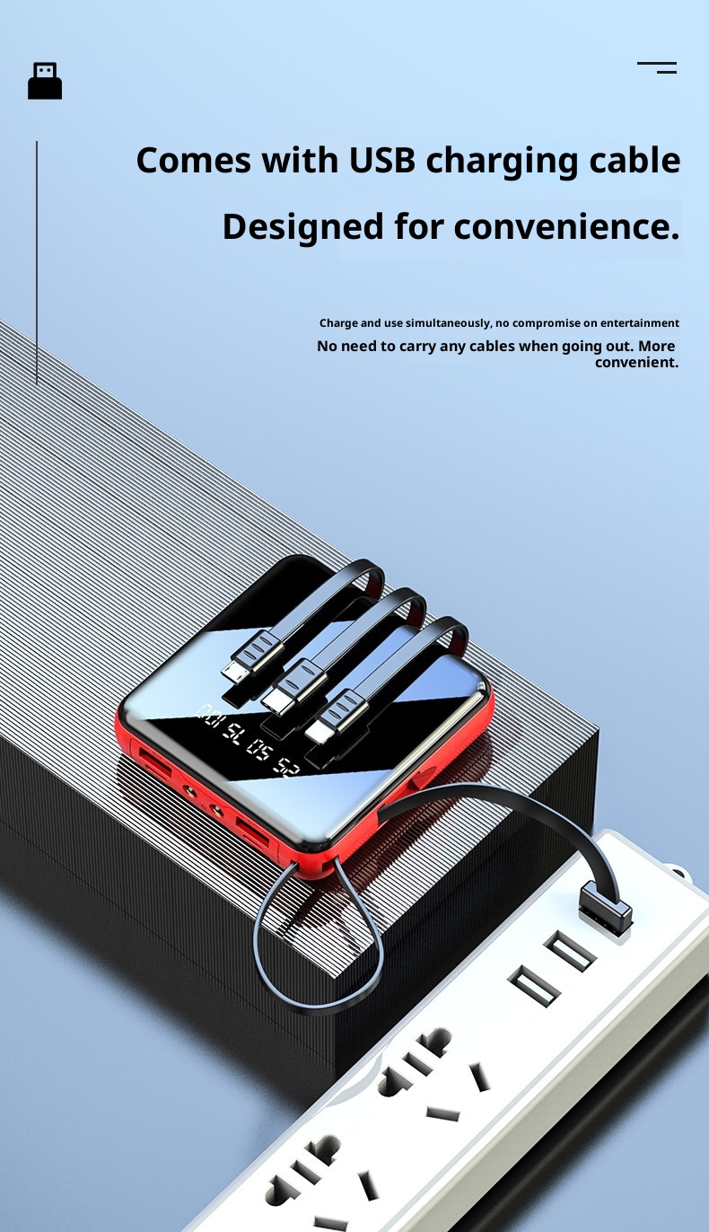 techglobe Mini Built-in Cable Bank 20000mAh Large Capacity Portable Mobile Power Supply Gift Custom Wholesale_voghion.com