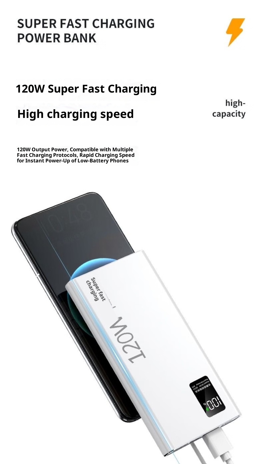 techglobe 3C Certified 120W Super Fast Charging 20000mAh Bank Large Capacity 10000mAh Portable Mobile Power Supply_voghion.com