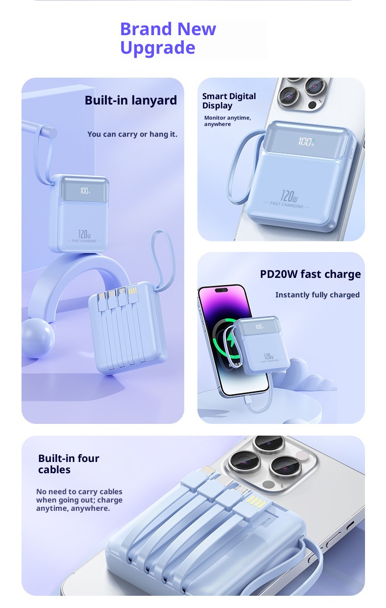 techglobe 3C-zertifizierte Mini-Powerbank mit ultraschnellem Ladekabel und großer Kapazität – kundenspezifische mobile Stromversorgung im Großhandel_voghion.com