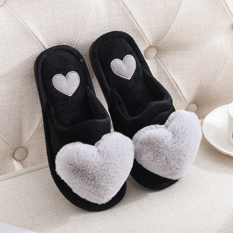 Chaussons d'intérieur Zees pour la Saint-Valentin, automne-hiver, en coton, motif dessin animé, antidérapants et chauds, style femme, avec grand cœur, pour la maternité._voghion.com