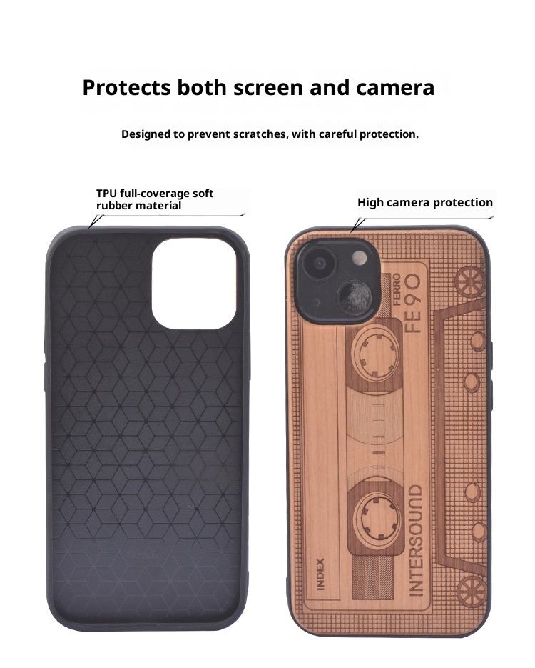 TechGlobe 14 Cherry Pattern Phone Case Arc Compatible IPhone 17 Pro Bamboo Wood Color Protective Cover_voghion.com