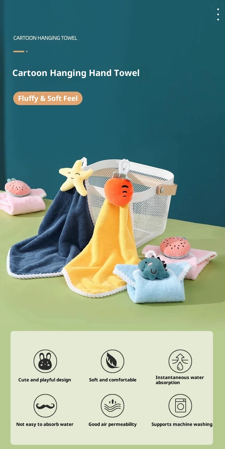 Lillian Hanging Cute Cartoon Home Bathroom Hand Small Square Towel Non-Shedding Soft And Dirty-Resistant_voghion.com
