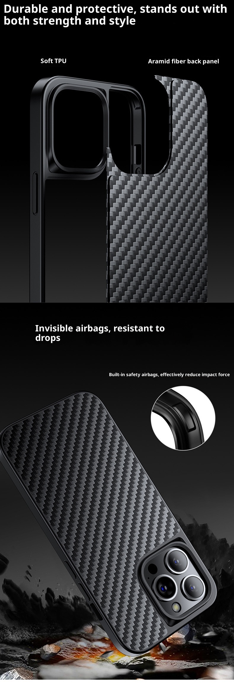 TechGlobe Kevlar Pro Max Compatible 13 Magnetic Phone Carbon Fiber Case One Piece Dropshipping Free Shipping_voghion.com