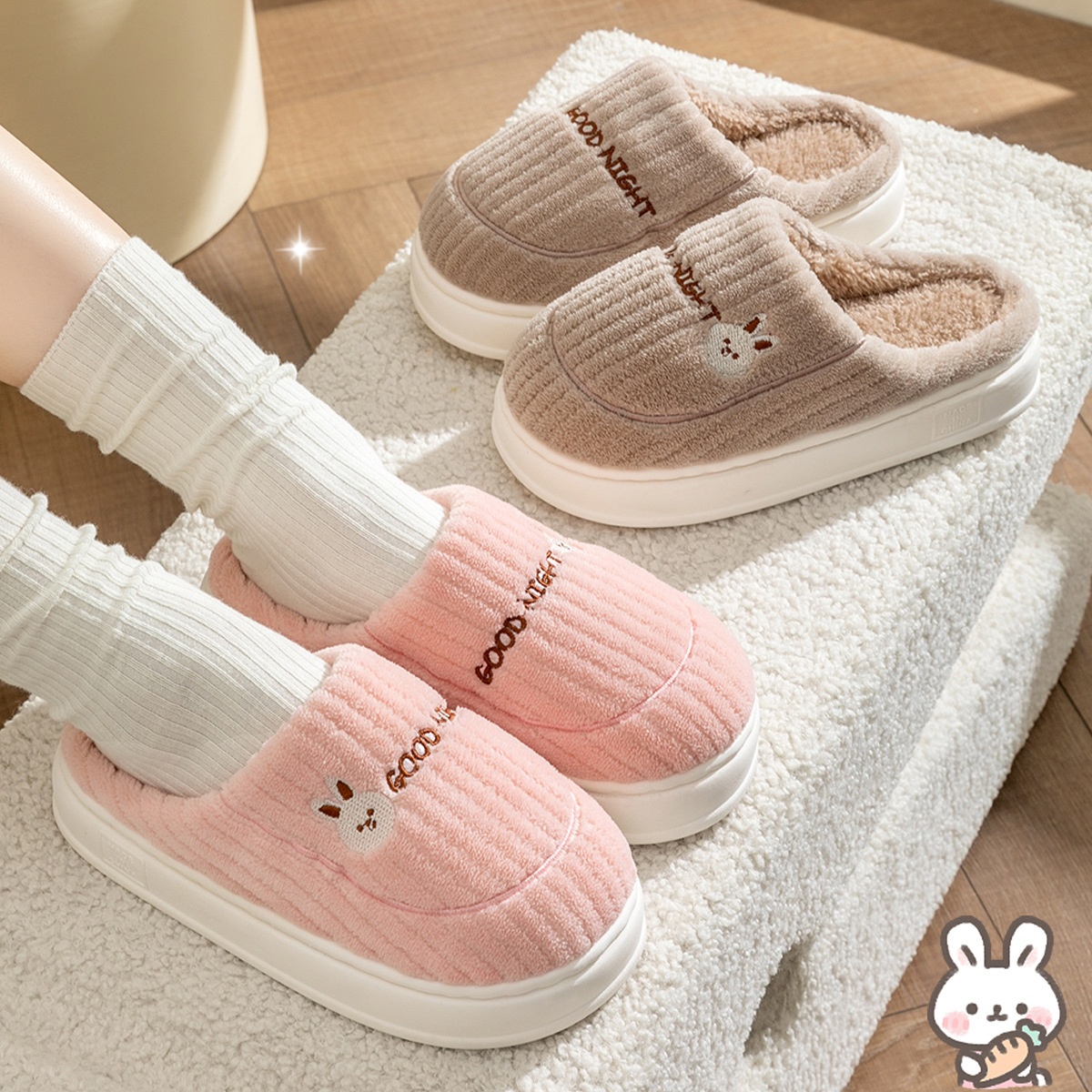 Zees Katoen met loopcomfort, dikke zool voor herfst en winter, dagelijks gebruik binnenshuis, antislip, warm, fleece voor thuisgebruik_voghion.com