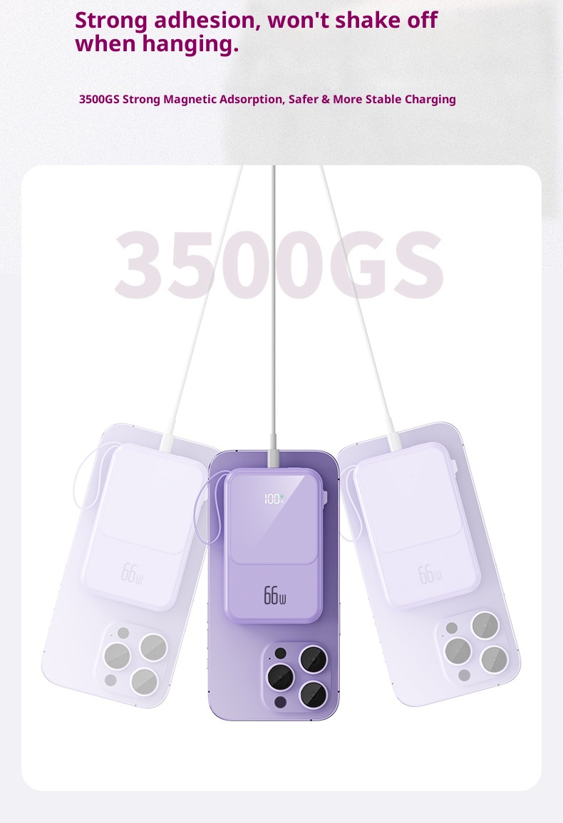 TechGlobe Built-in Dual-Wire Magnetic Wireless Charging Power Bank 10000mAh Mini Compact Portable Charger_voghion.com