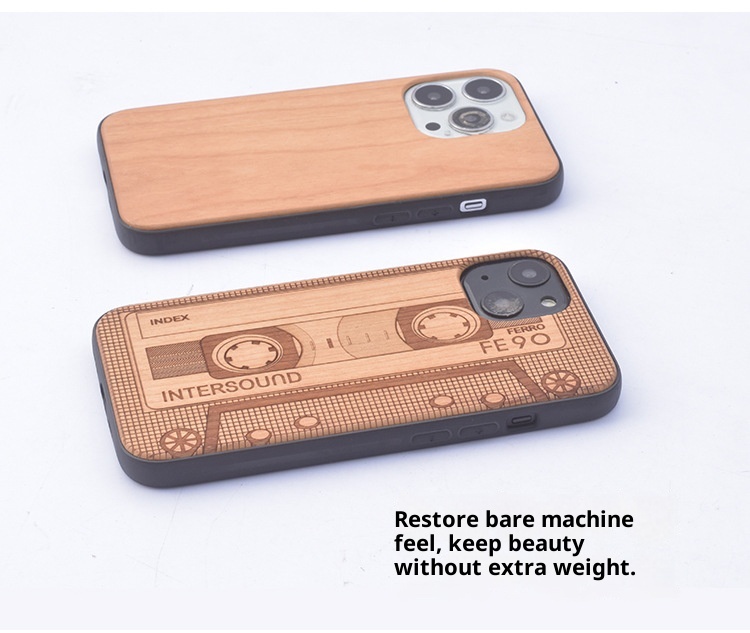 TechGlobe 14 Cherry Pattern Phone Case Arc Compatible IPhone 17 Pro Bamboo Wood Color Protective Cover_voghion.com