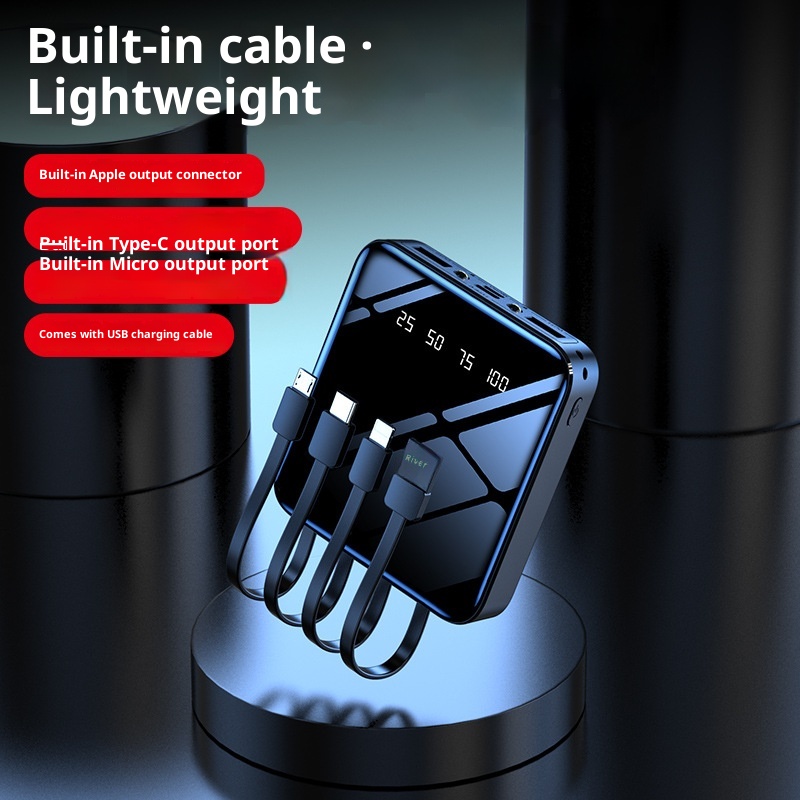 TechGlobe Mini-Bank mit integriertem Kabel, hoher Kapazität (20000 mAh), individuell anpassbar, spiegelnder Oberfläche, Digitalanzeige, mobiler Stromversorgung_voghion.com