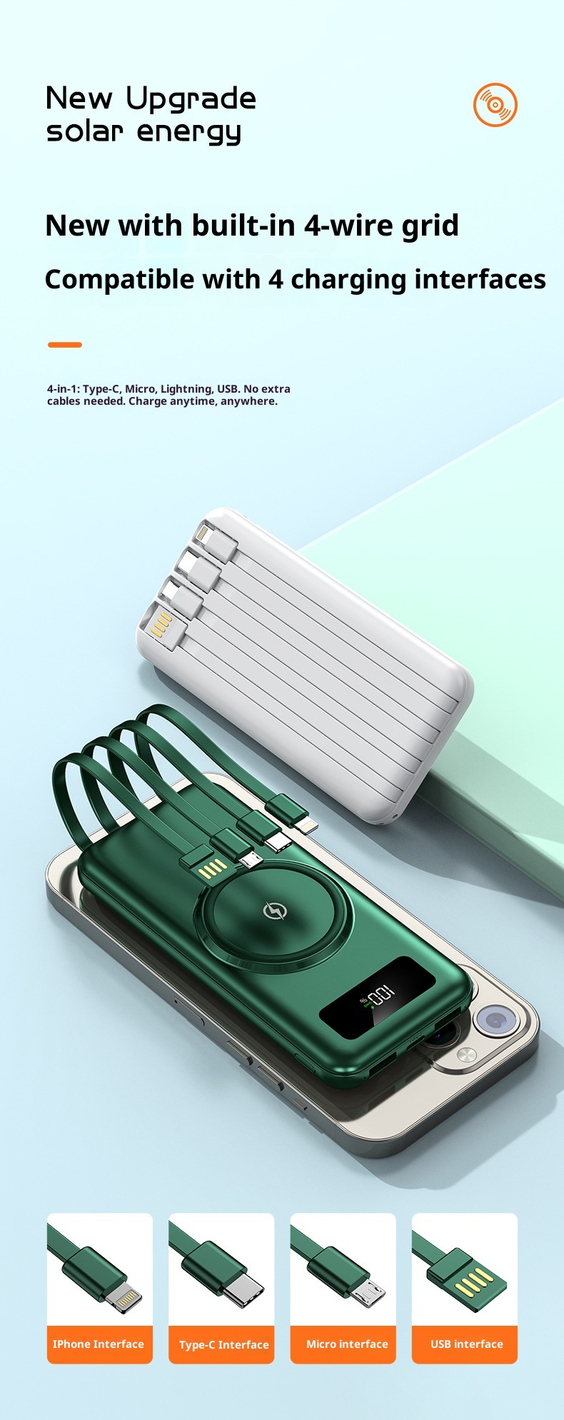 techglobe Grenzüberschreitende drahtlose Powerbank mit integriertem Kabel, großer Kapazität (20000 mAh), Schnellladefunktion, individuell anpassbar_voghion.com