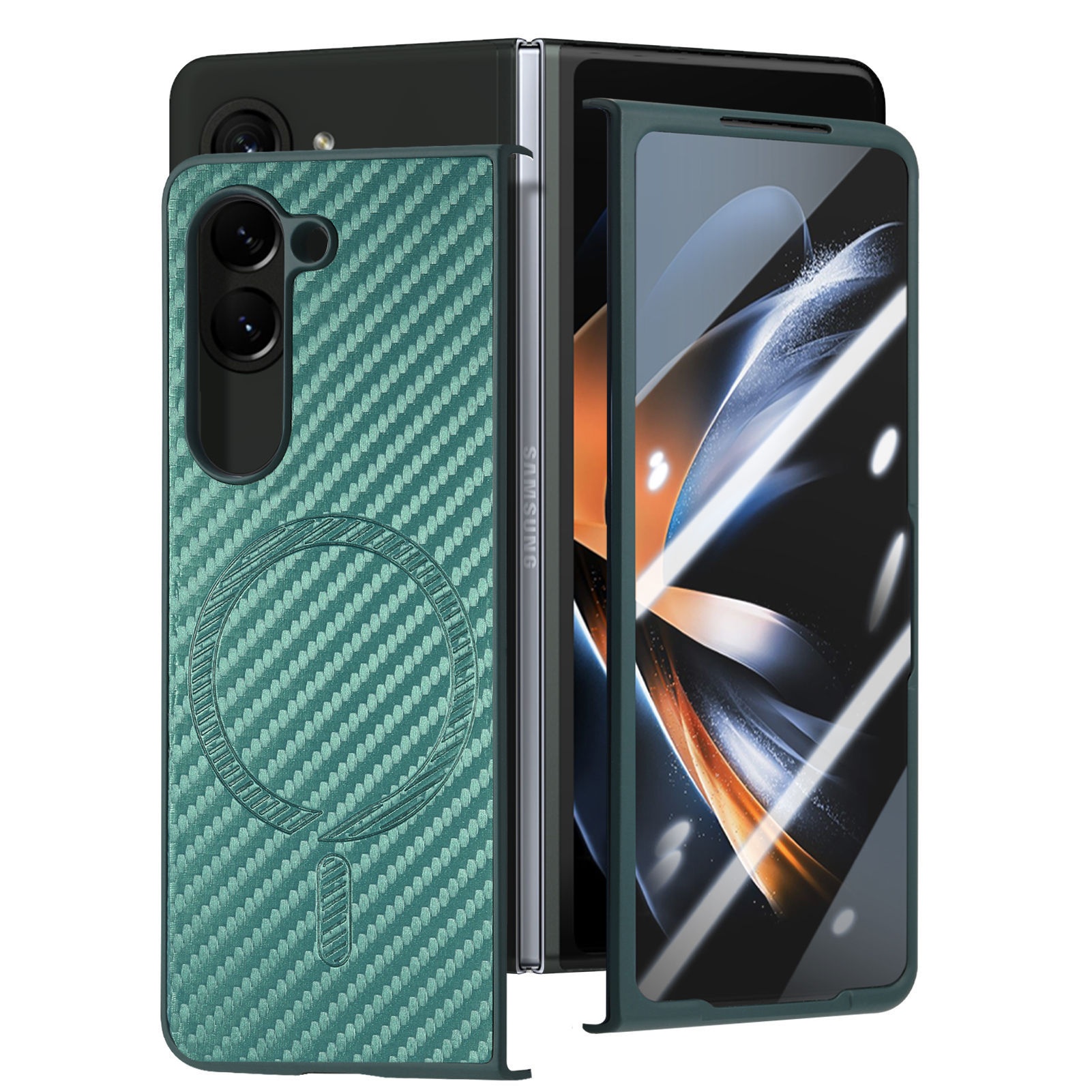 TechGlobe compatibile con Samsung Galaxy Fold6 custodia in fibra di carbonio con pellicola magnetica integrata Z Fold5_voghion.com