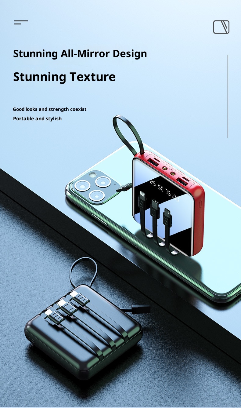 techglobe Mini Built-in Cable Bank 20000mAh Large Capacity Portable Mobile Power Supply Gift Custom Wholesale_voghion.com