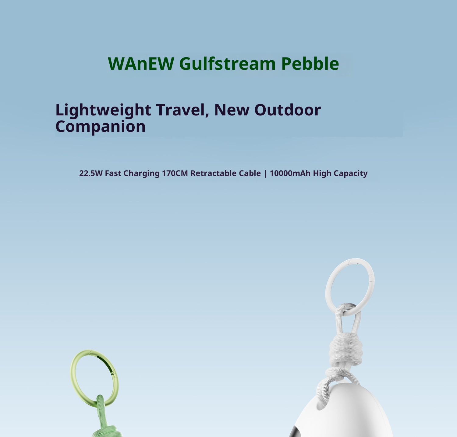 techglobe Gulfstream Pebble 3C Outdoor 10000mAh Mobile Power Bank Large Capacity Retractable Cable 66W Portable Charger_voghion.com