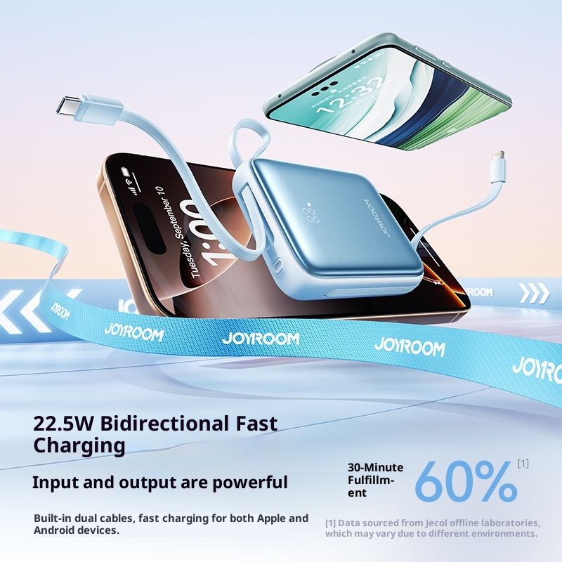 techglobe JileTang Nuovo alimentatore portatile compatto da 10000 mAh con cavo, ricarica rapida da 22,5 W, dropshipping_voghion.com