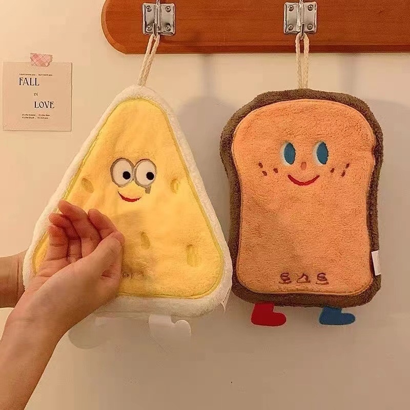 Lillian Baking Series Coral Fleece Cheese Card Hanging Cartoon Absorbent Thickened Bathroom Kitchen Hand Towel_voghion.com