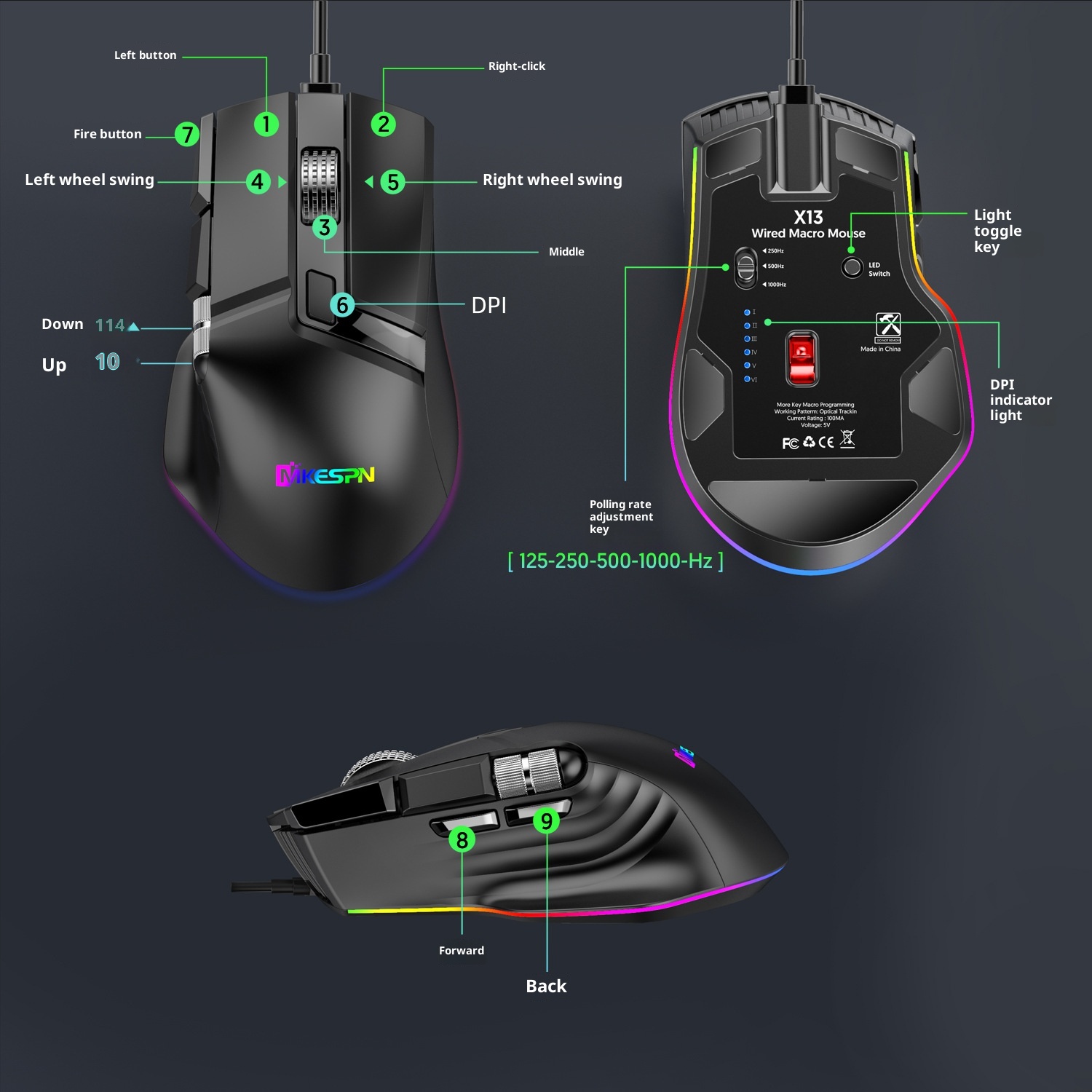 Digitex Digitex Ro Definition Dual Scroll Wheel Swinging Full Speed Gaming Mouse, Computer Accessories E-sports RGB Desktop Usb_voghion.com