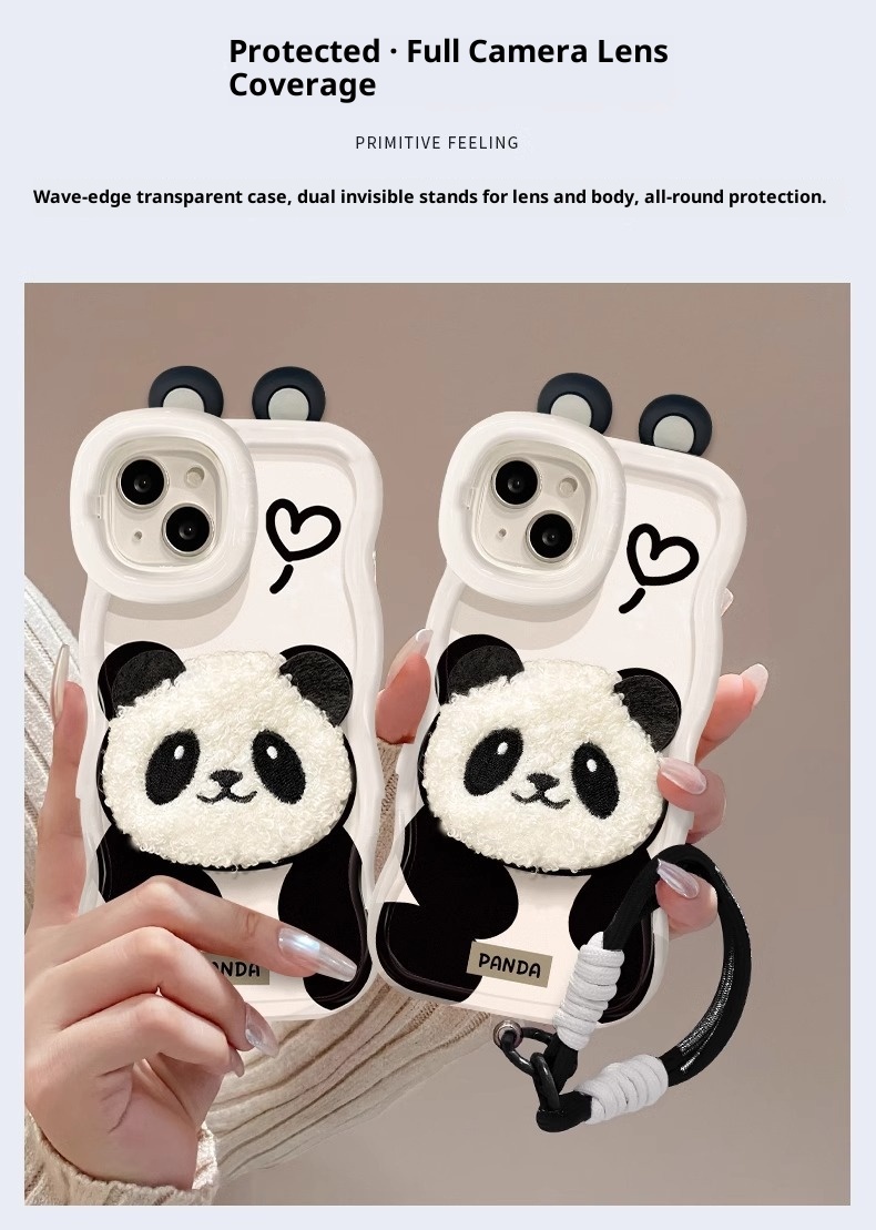 TechGlobe Plüsch-Panda-Lanyard, kompatibel mit iPhone 16 Pro, iPhone 15, niedliche, stoßfeste Silikonhülle, iPhone 14, unsichtbarer Doppelständer, iPhone XR_voghion.com