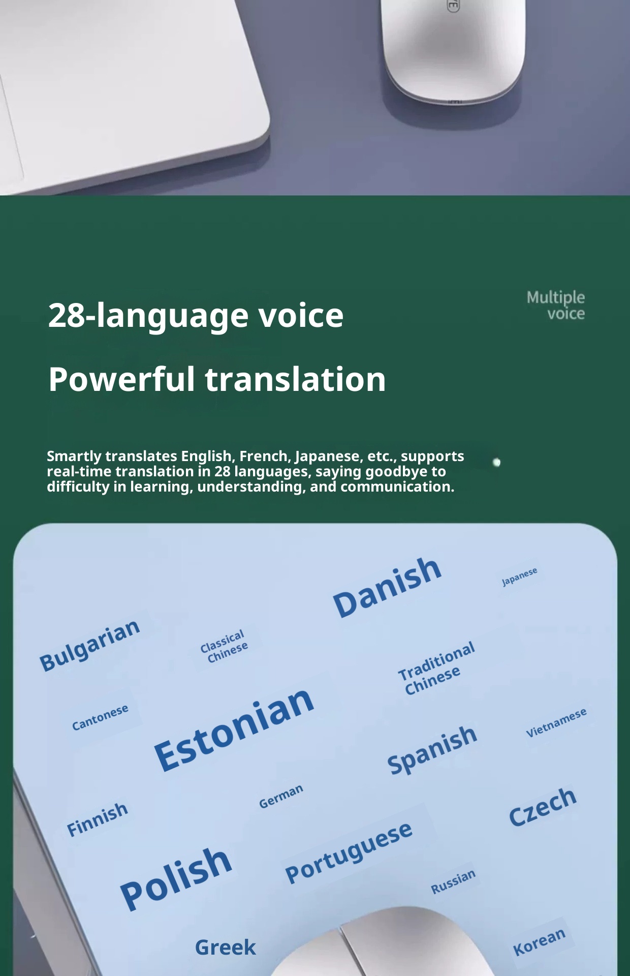 Digitex Digitex AI Smart Wireless Bluetooth Mouse Voice Control Input Text Translation Rechargeable USB Connection To Computer_voghion.com
