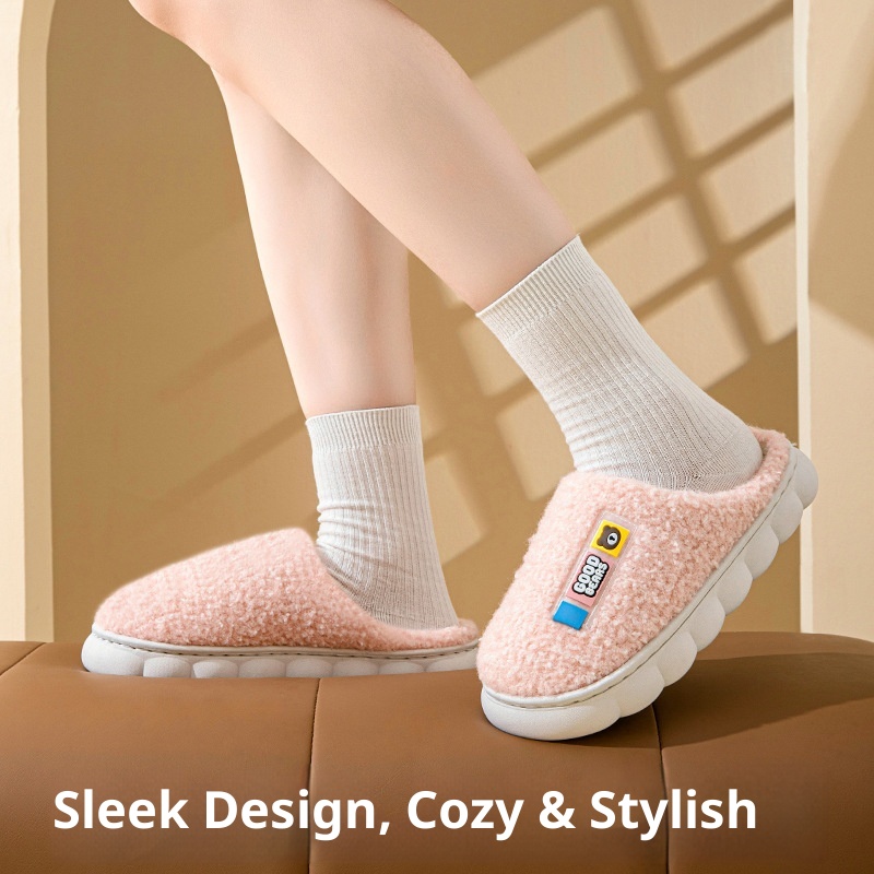 Zees Women's With Fleece Lining, Thickened For Home Use, Autumn And Winter Indoor Warmth, Thick Sole, Non-Slip, Closed Heel,_voghion.com