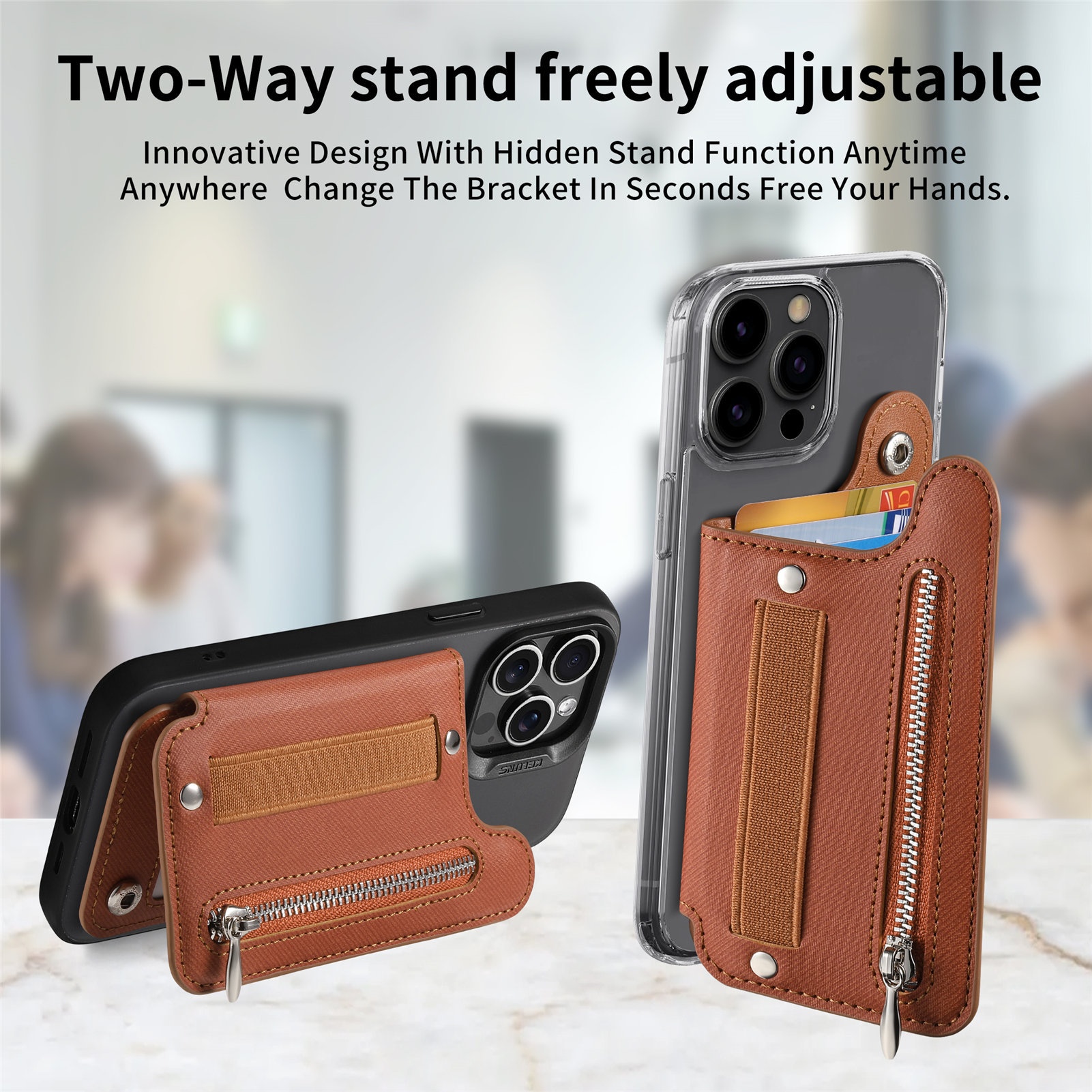 TechGlobe Rückseitenaufkleberhalter Kartenetui Links und Rechts Klappbar Große Aufbewahrung Brieftasche RFID Ständer Handytasche Handschlaufe Elastische Kordel_voghion.com