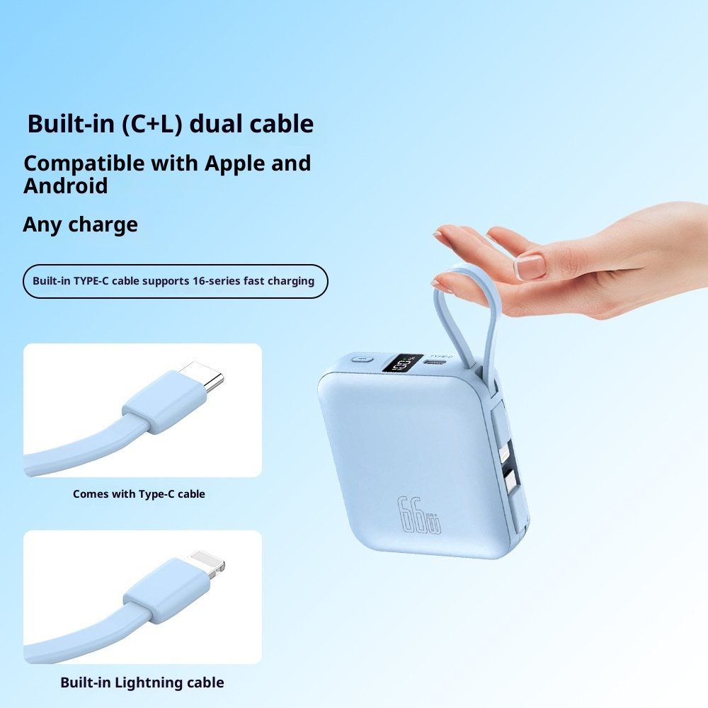techglobe 3C-zertifizierte Mini-Bank mit integriertem Kabel, 10000 mAh, 22,5 W Schnellladefunktion, kompaktes, tragbares Netzteil_voghion.com