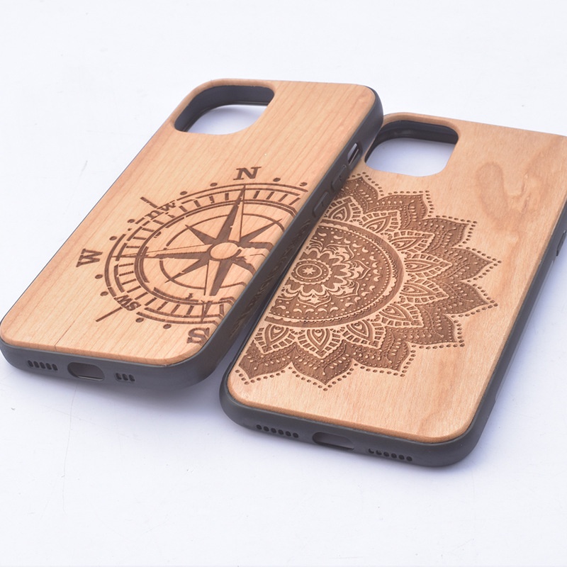 TechGlobe 14 Cherry Pattern Phone Case Arc Compatible IPhone 17 Pro Bamboo Wood Color Protective Cover_voghion.com