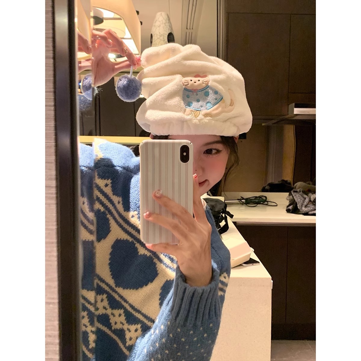 Lillian Cartoon Kitten Coral Fleece Drying Women, Super Absorbent Quick-Dry Hair Wrap, Thickened Home Towel Shower Cap For_voghion.com