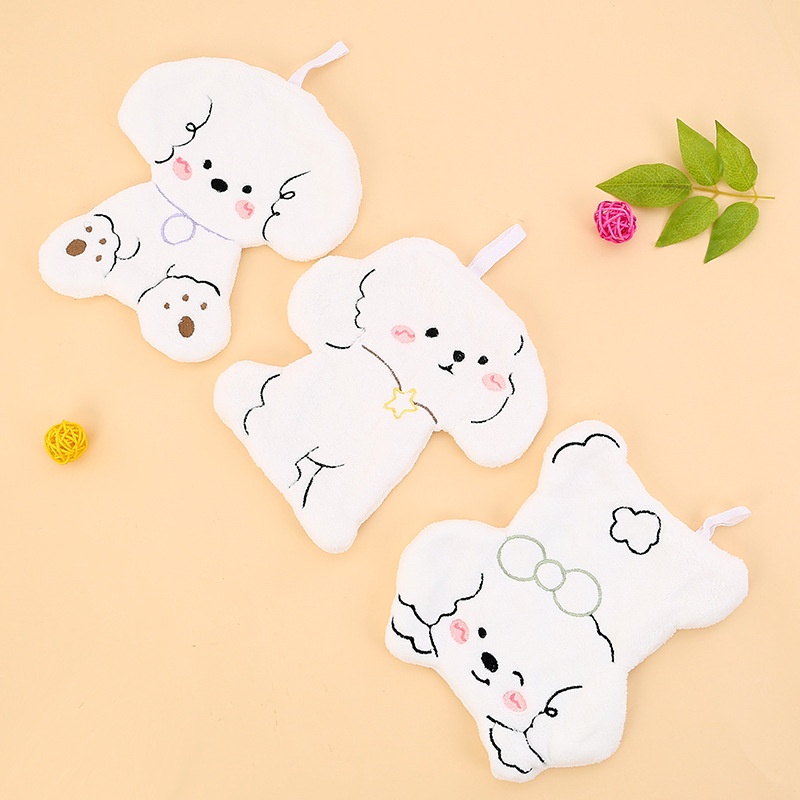 Lillian Dog Coral Fleece Kitchen Bathroom Non-Absorbent Cartoon Children's Hanging Towel Gift Hand Drying_voghion.com