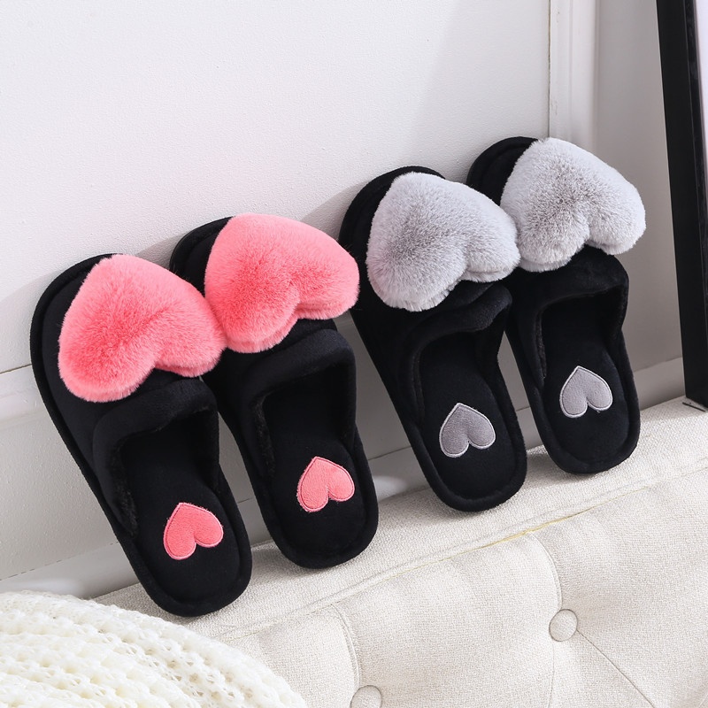 Chaussons d'intérieur Zees pour la Saint-Valentin, automne-hiver, en coton, motif dessin animé, antidérapants et chauds, style femme, avec grand cœur, pour la maternité._voghion.com