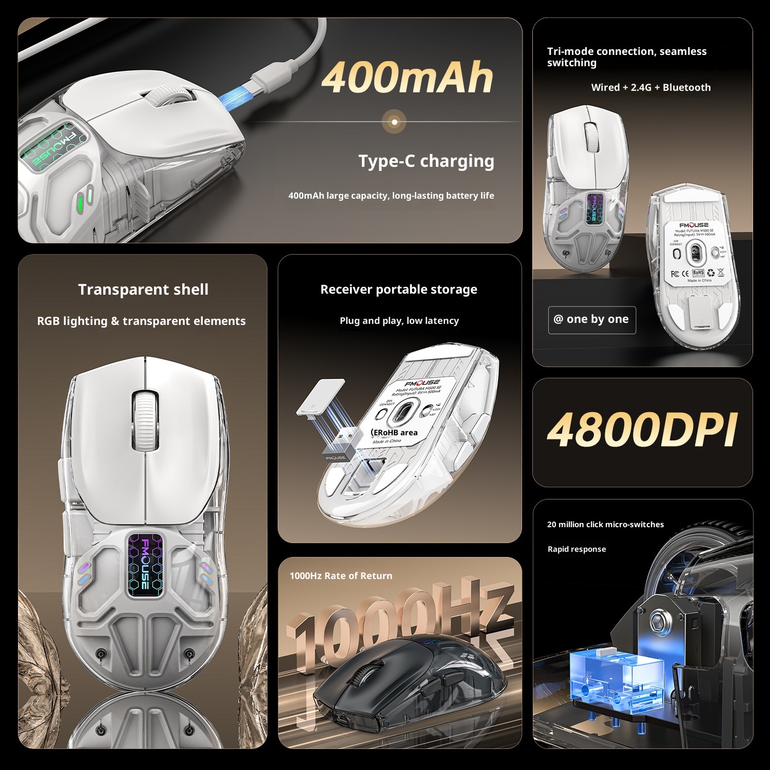 Digitex Digitex Huma Wireless Bluetooth Three-Mode Semi-Transparent Ro Programming Silent E-Sports Gaming Mouse_voghion.com