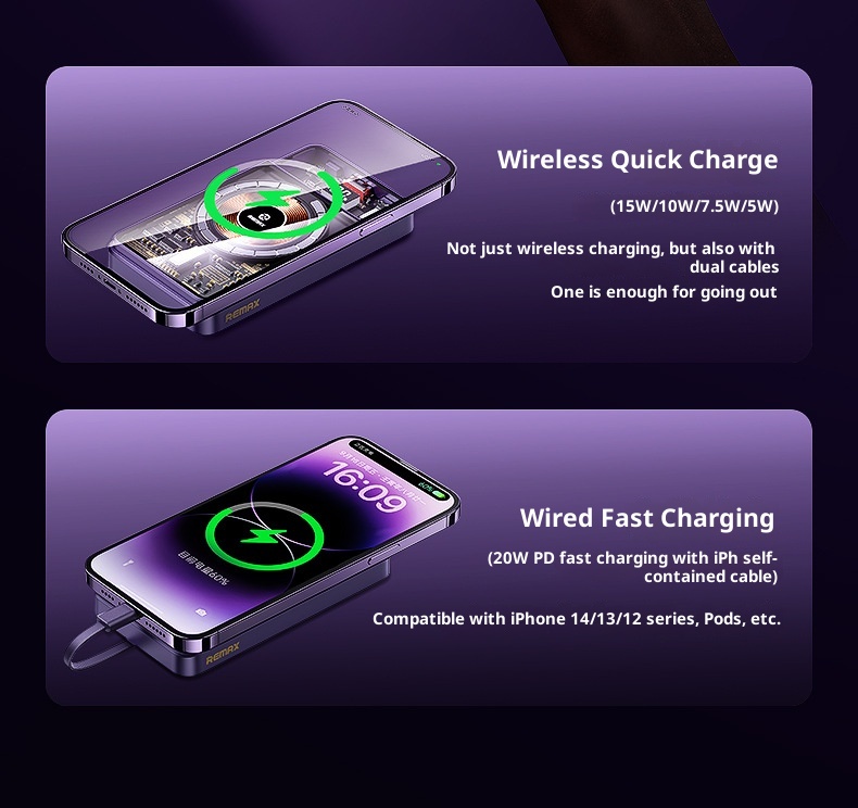 TechGlobe REMAX compatibile con 17 cavi magnetici trasparenti integrati, banca dati mobile da 10000 mAh con ricarica rapida 3C_voghion.com