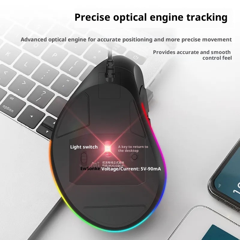 Digitex Digitex ViewSonic MW610 Ter Geçirmez Kaymaz Dikey Ergonomik Işıklı Fare Ofis ve Oyun İçin_voghion.com