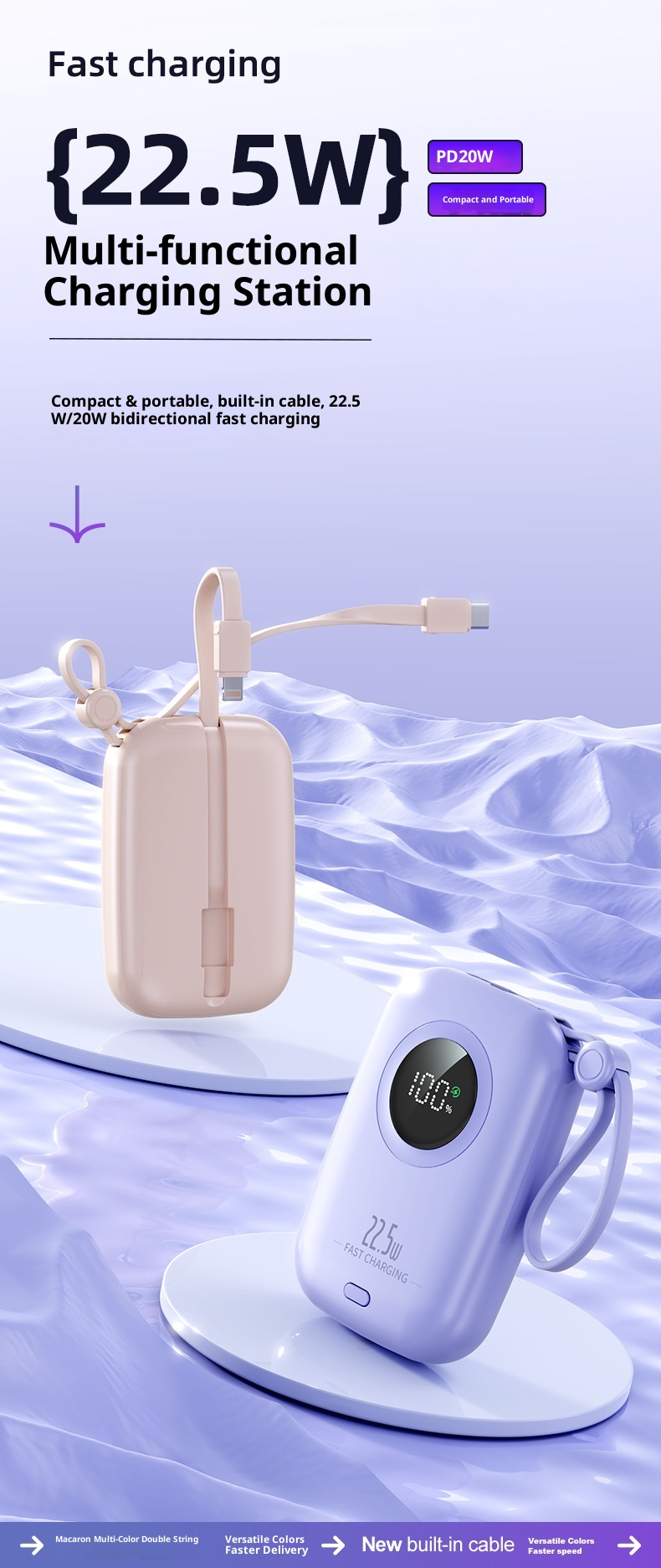 techglobe 2025 New Mini 20000mAh Super Fast Charging With Built-in Cable Power Bank Gift_voghion.com