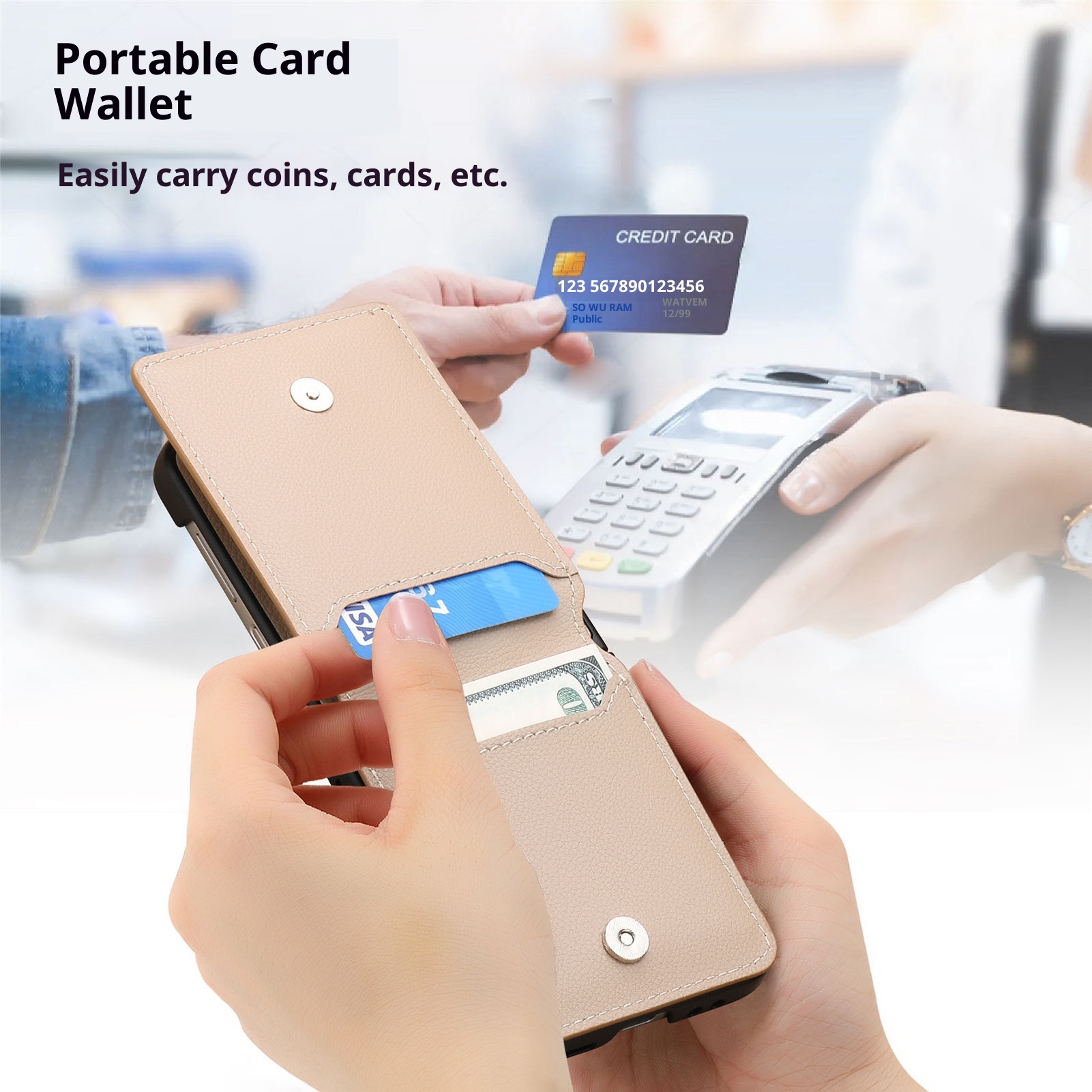 TechGlobe Compatible With OPPO Find N3 Lychee Pattern Flip Cover Holder Ring Phone Case Multi-Functional Card Slot Stand_voghion.com